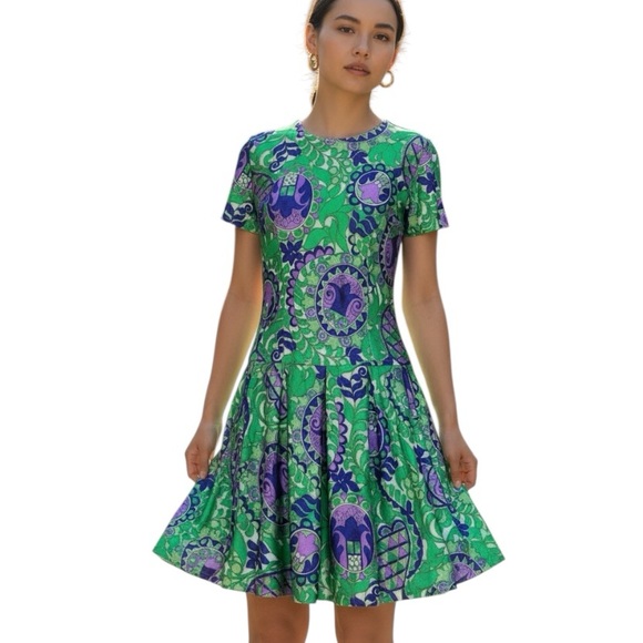 Vintage Dresses & Skirts - Vintage Retro Green Purple Vibrant Handmade Dress Mod 60s MCM